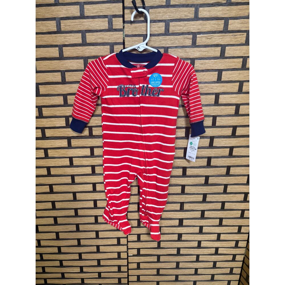 Carter's Red And White Stripe Fleece Little Brother Sleeper Size 6 Months